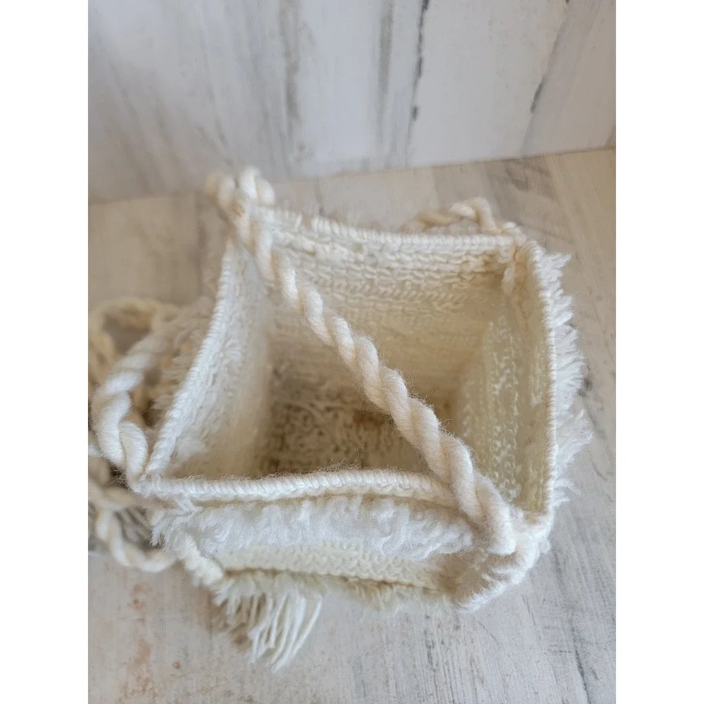 Plush crochet white hanging basket tassel unique home decor figure